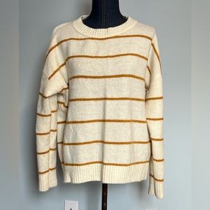 J crew crew neck sweater cream with mustard yellow stripe size small